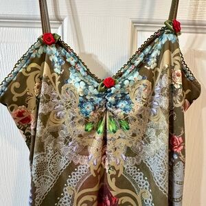 SHEIN Olive Green Floral Lace-Print Spaghetti Strap Maxi dress with Rose Accents